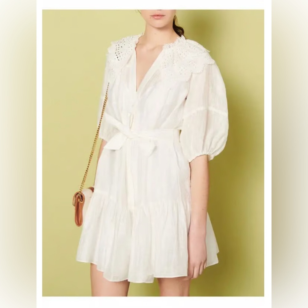 SANDRO Short Linen Lace-Trimmed Dress